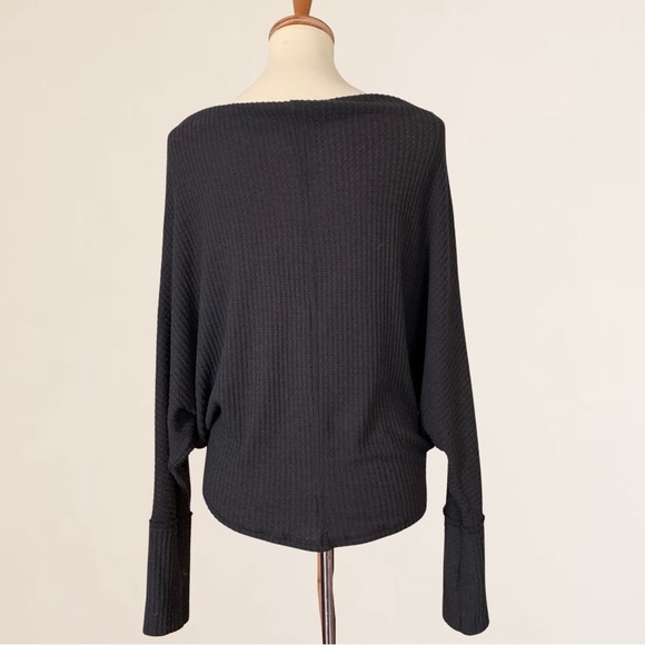 Neely Black Waffle Knit Thermal Dolman Sleeve Long Cuff Pullover - Picture 4 of 6